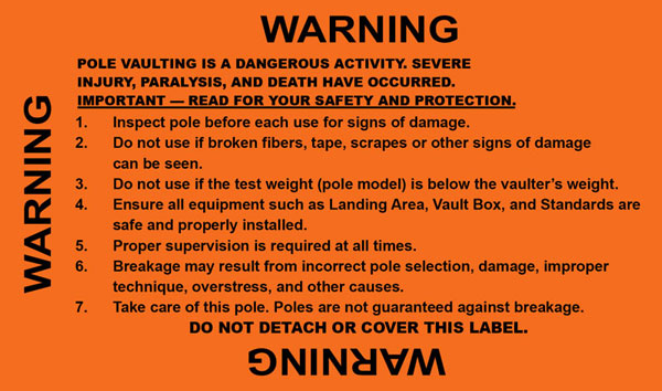 UCS Spirit Pole Vault Warning Label